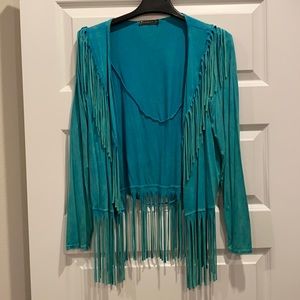 Blue fringe cardigan. Size medium.